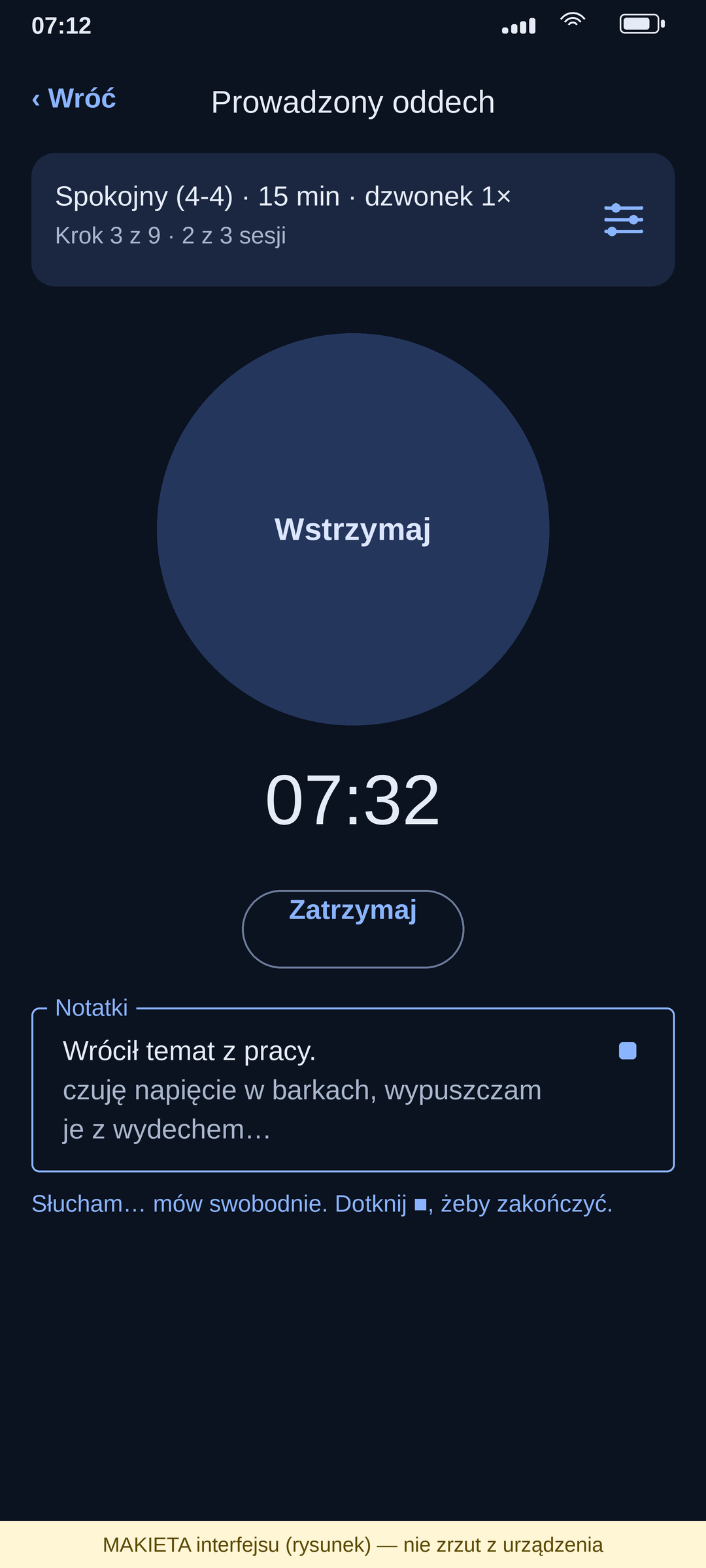 Thoughts dictated during a session (mockup)