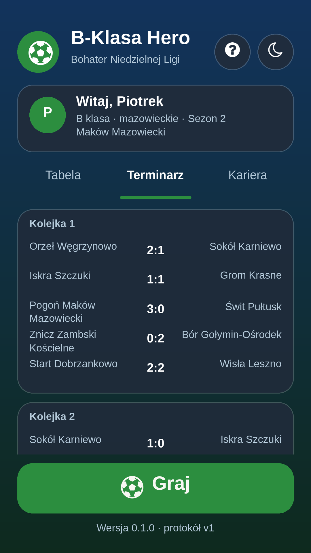 Main menu: fixtures